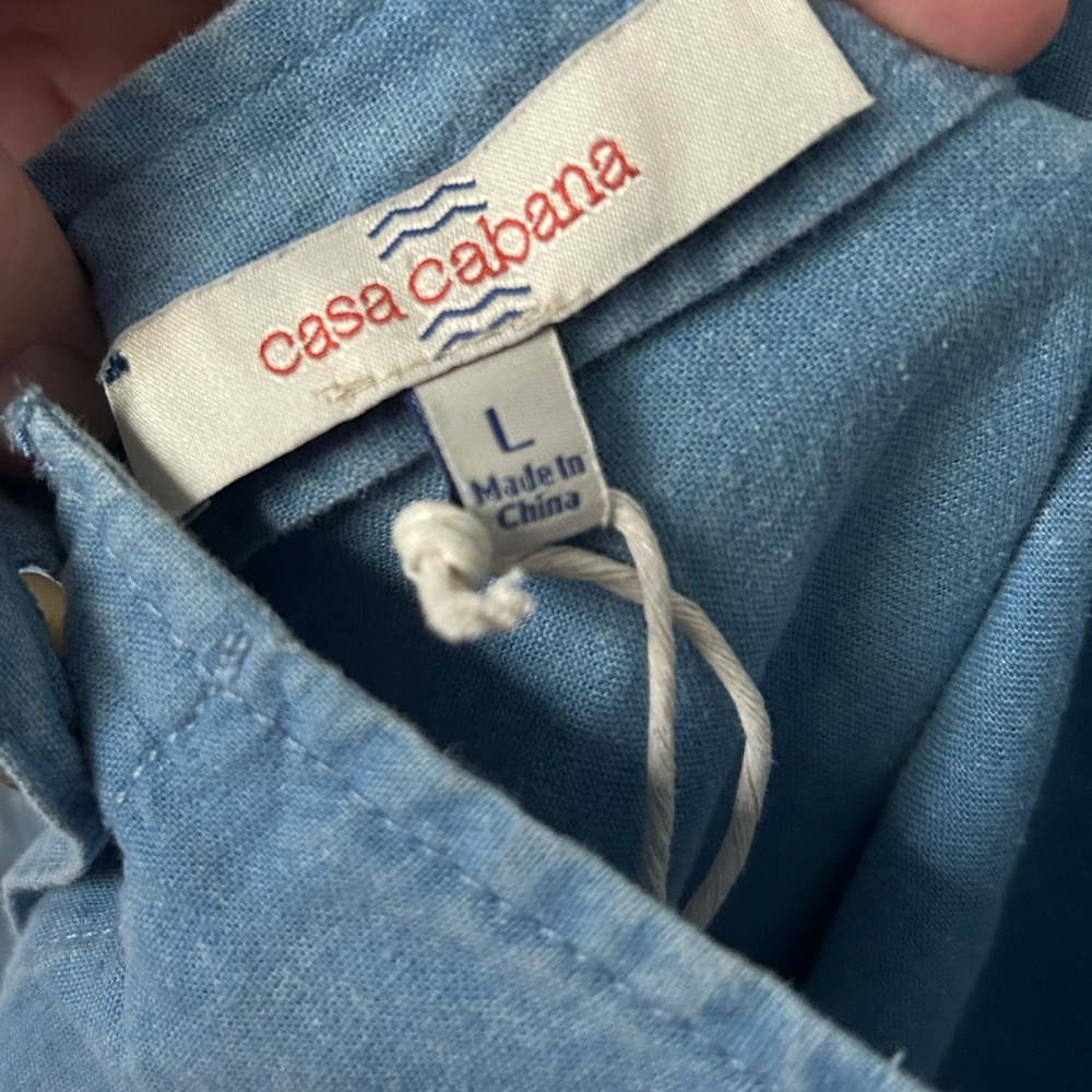 Casa Cabana Linen Blend Button Up Sleeveless Blue Tank Top Size Large NWT - Picture 3 of 8